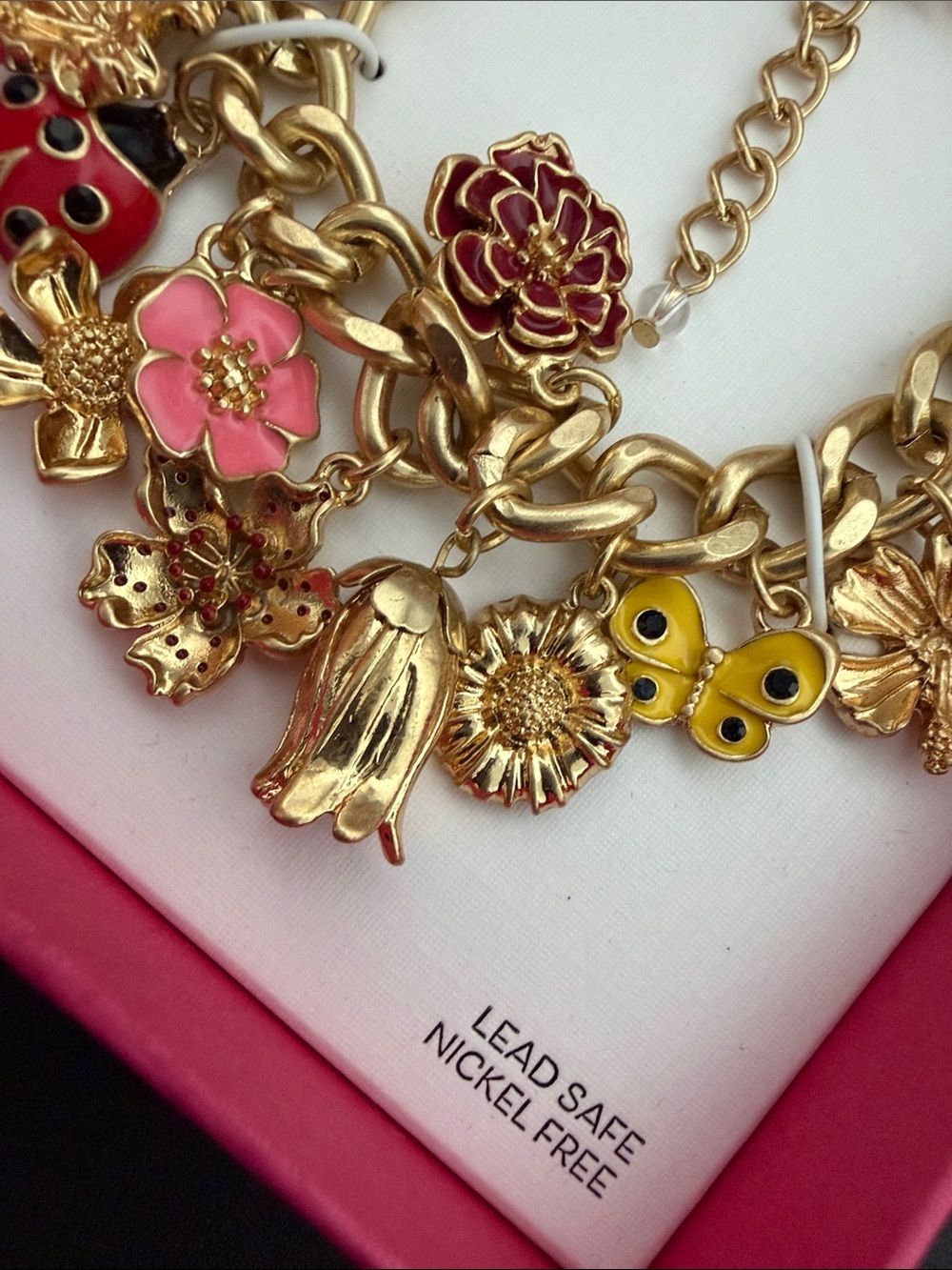 Piper K | Gold Tone Adjustable Lady Bug Bee Flower Charm Bracelet 🐞🌸🌷🦋 - Picture 6 of 12
